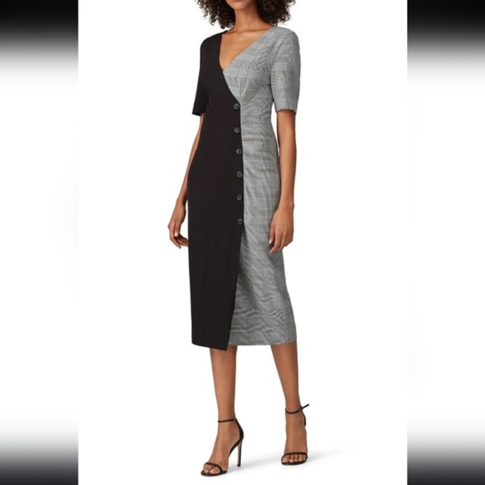 Fame and Partners Black and Houndstooth Plaid Midi Dress
